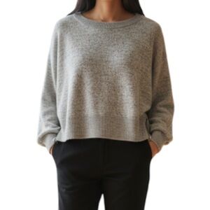 GAP Side Zip Embellished Sweater Grey Crop Scoop Neck Pullover Sleeve Cozy LP